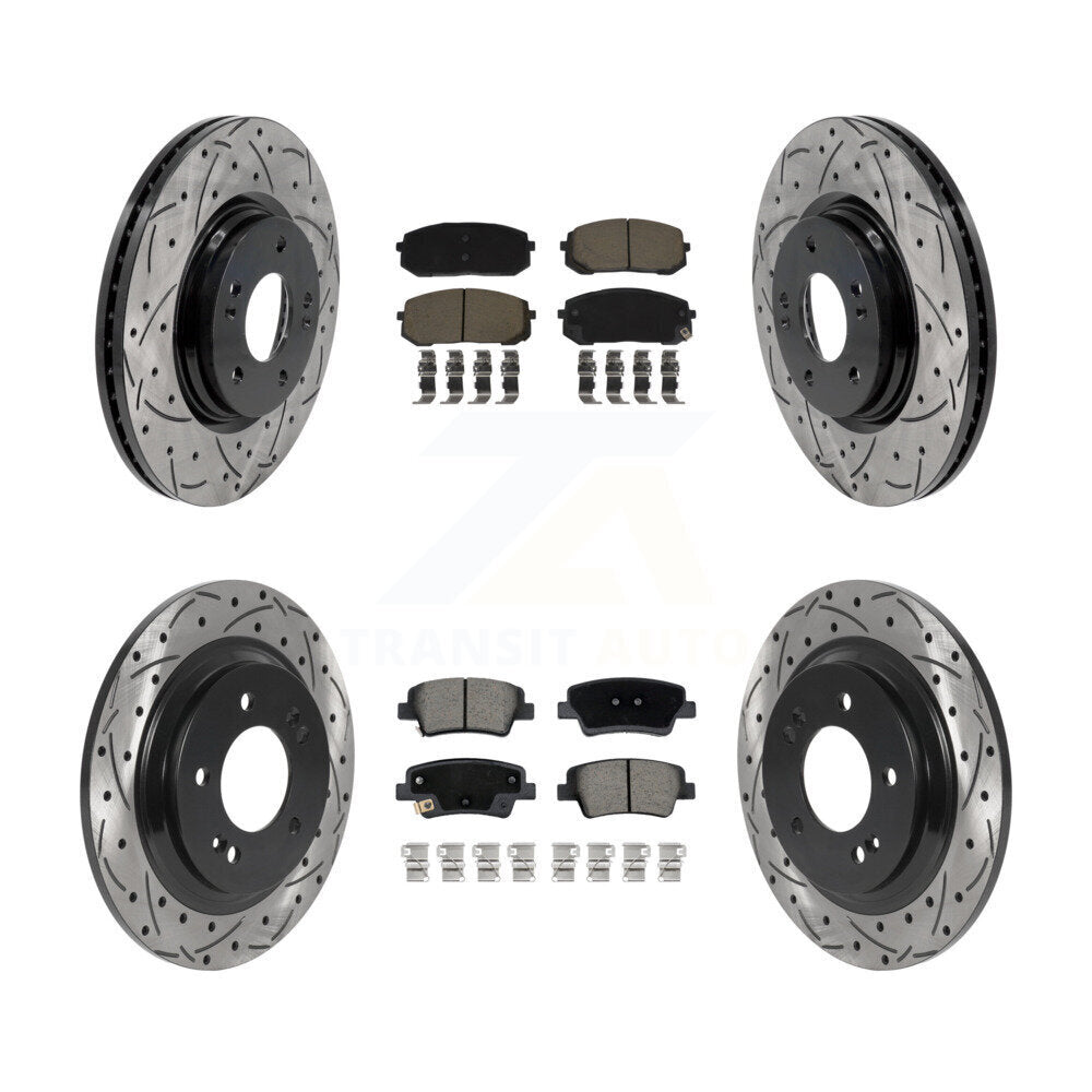 Transit Auto Front Rear Coated Drilled Slotted Disc Brake Rotors And Ceramic Pads Kit For 2021-2025 Hyundai Elantra 1.6L with Turbocharged With Manual Parking KDC-101968