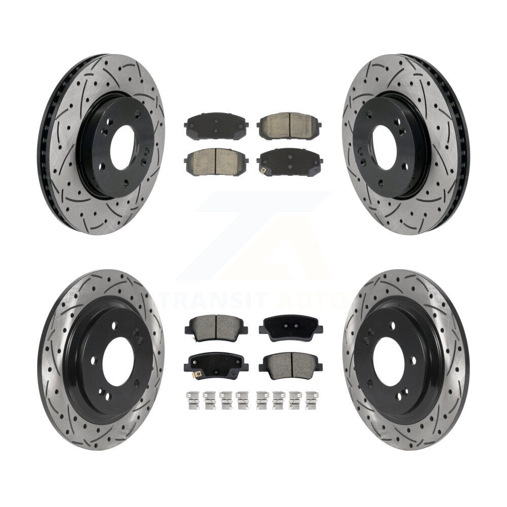 Transit Auto Front Rear Coated Drilled Slotted Disc Brake Rotors And Ceramic Pads Kit For 2021-2025 Hyundai Elantra 1.6L with Naturally Aspirated With Manual Parking KDC-101969