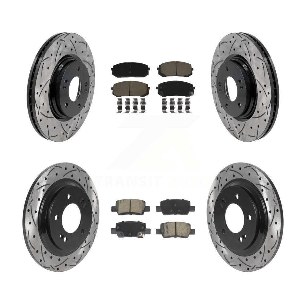 Transit Auto Front Rear Coated Drilled Slotted Disc Brake Rotors And Ceramic Pads Kit For 2021-2025 Hyundai Elantra 1.6L with Turbocharged With Electric Parking KDC-101970