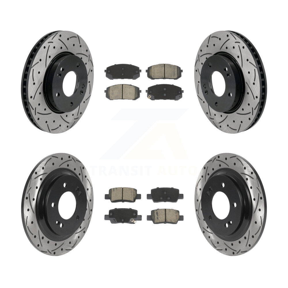Transit Auto Front Rear Coated Drilled Slotted Disc Brake Rotors And Ceramic Pads Kit For 2021-2025 Hyundai Elantra 1.6L with Naturally Aspirated With Electric Parking KDC-101971