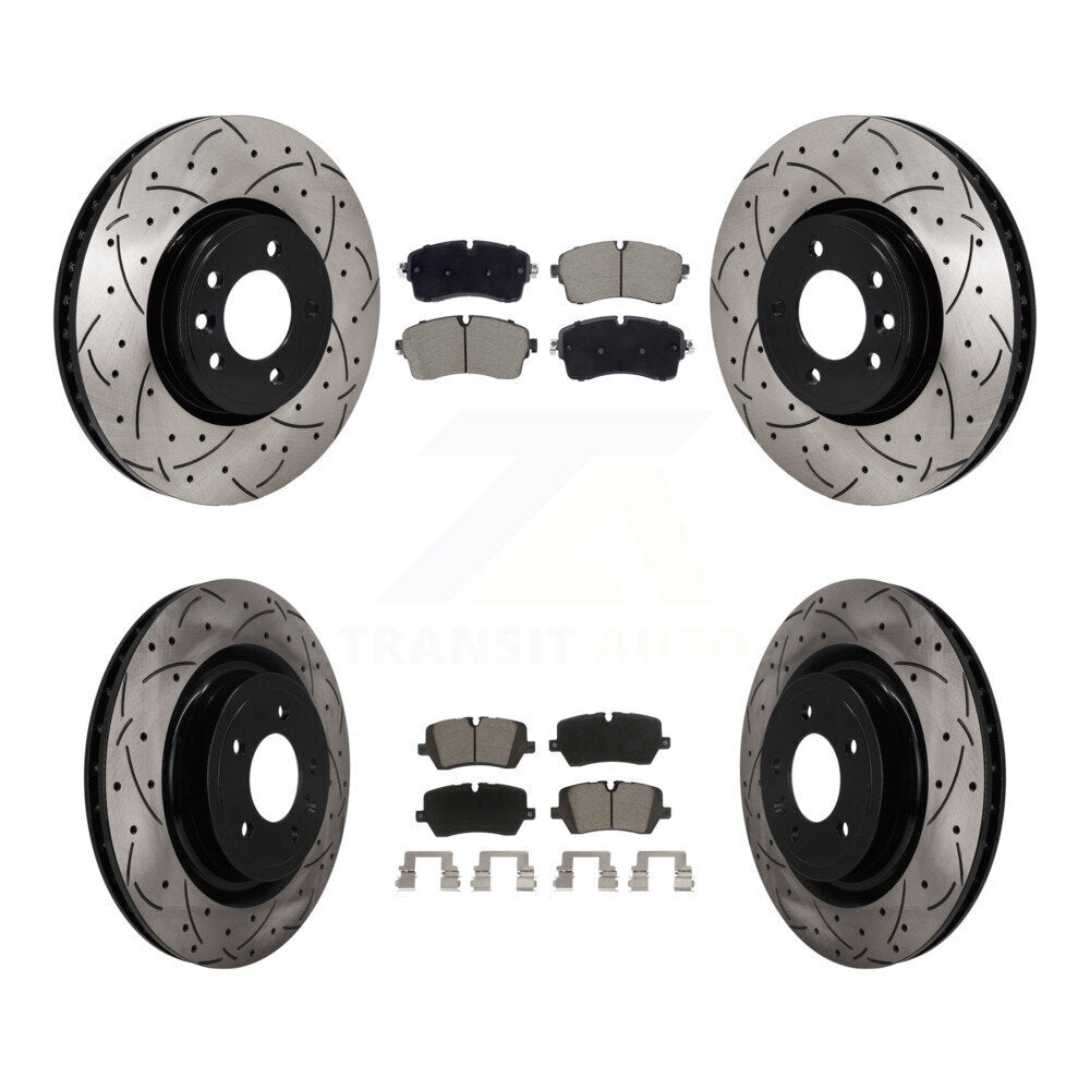 Transit Auto Front Rear Coated Drilled Slotted Disc Brake Rotors And Ceramic Pads Kit For 2018 Land Rover Range 3.0L with Supercharged With 350mm Diameter Rotor KDC-101973