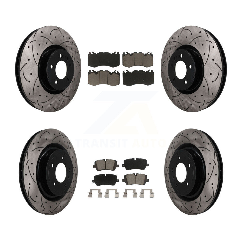 Transit Auto Front Rear Coated Drilled Slotted Disc Brake Rotors And Ceramic Pads Kit For 2018 Land Rover Range 3.0L with Supercharged With 380mm Diameter Rotor KDC-101974