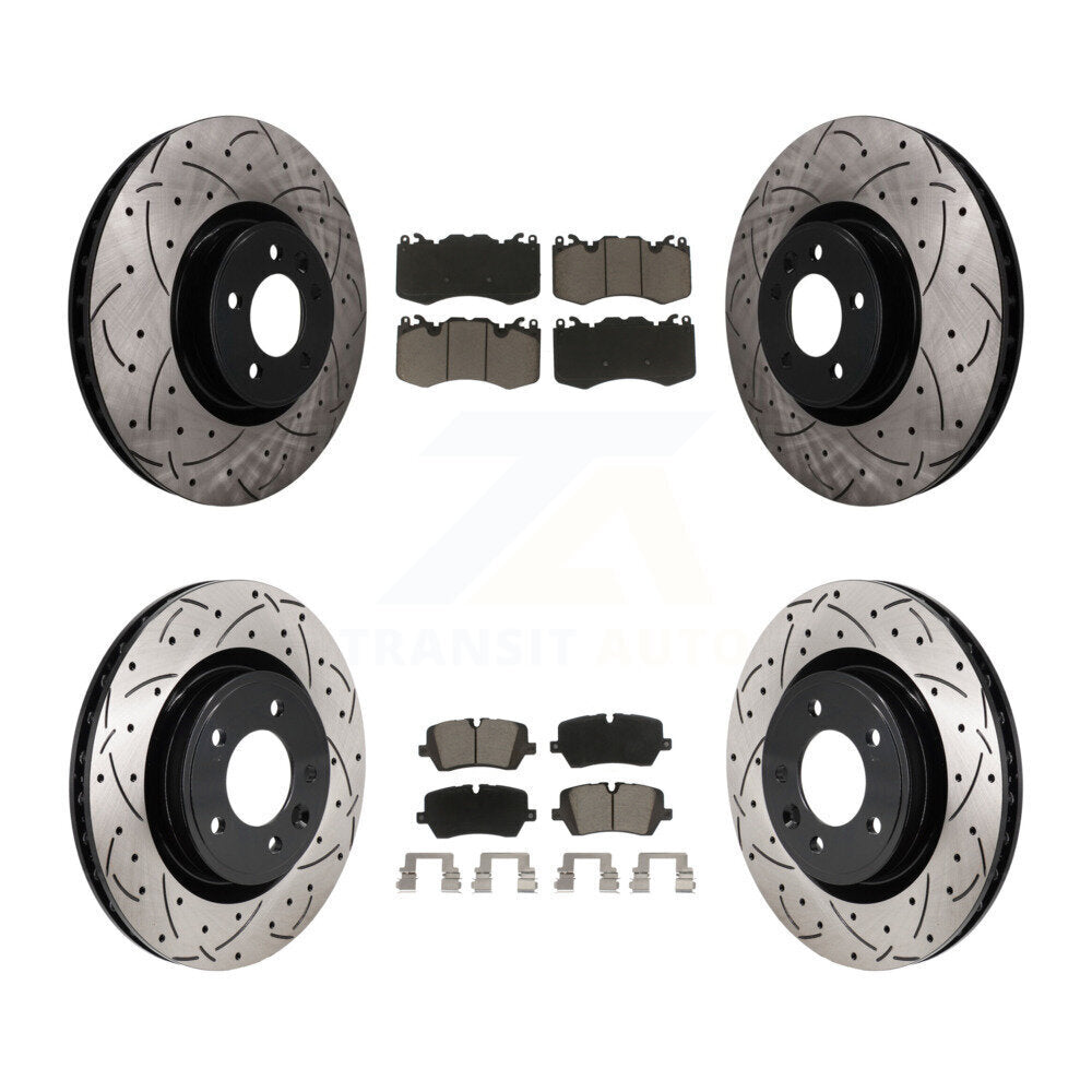 Transit Auto Front Rear Coated Drilled Slotted Disc Brake Rotors And Ceramic Pads Kit For 2018 Land Rover Range 3.0L with DIESEL engine With 380mm Diameter Rotor KDC-101975