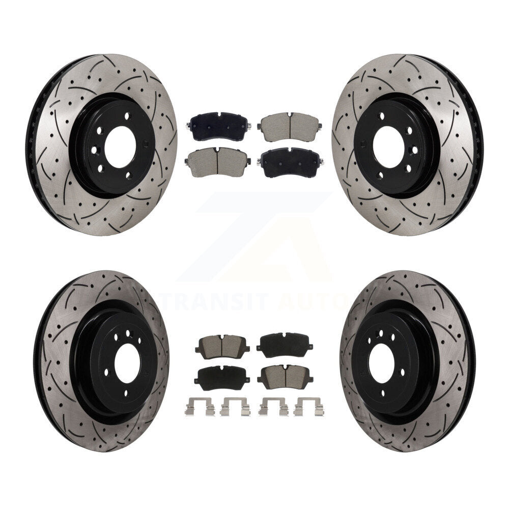 Transit Auto Front Rear Coated Drilled Slotted Disc Brake Rotors And Ceramic Pads Kit For Land Rover Range With 350mm Diameter Rotor KDC-101976