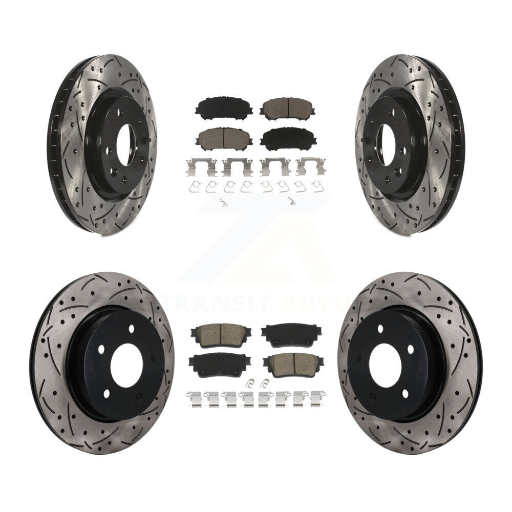 Transit Auto Front Rear Coated Drilled Slotted Disc Brake Rotors And Ceramic Pads Kit For 2021 Nissan Rogue 1st Digit Of Vin Is 5 K KDC-101977