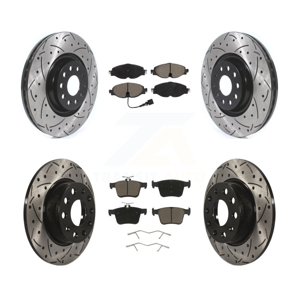 Transit Auto Front Rear Coated Drilled Slotted Disc Brake Rotors And Ceramic Pads Kit For 2019 Audi A3 With 340mm Diameter Rotor KDC-101978