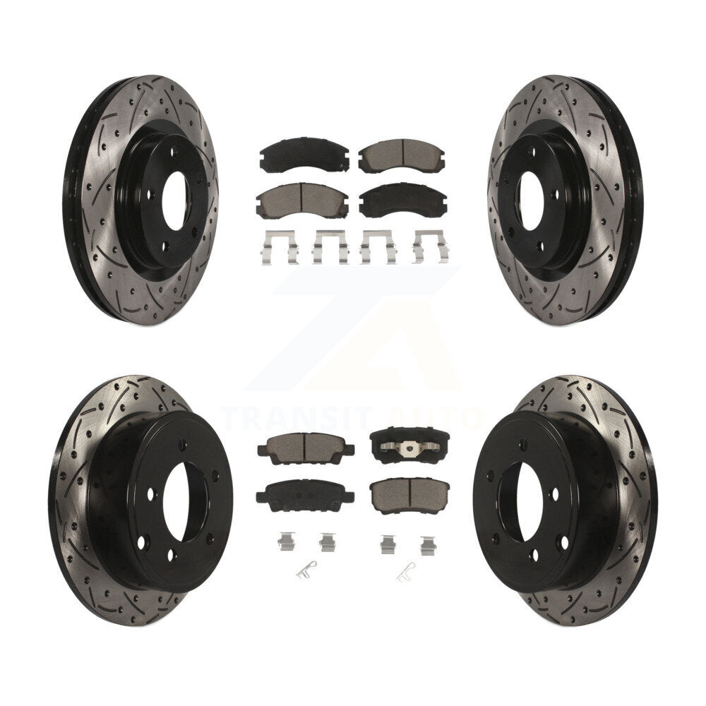Transit Auto Front Rear Coated Drilled Slotted Disc Brake Rotors And Ceramic Pads Kit For 2017 Mitsubishi Lancer With 294mm Diameter Rotor KDC-101980