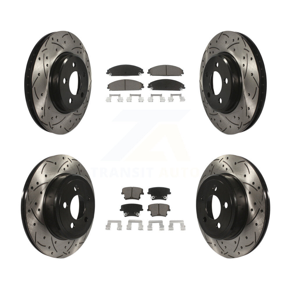 Transit Auto Front Rear Coated Drilled Slotted Disc Brake Rotors And Ceramic Pads Kit For 2019 Dodge Challenger SXT with AWD With 320mm Diameter Rotor KDC-101981
