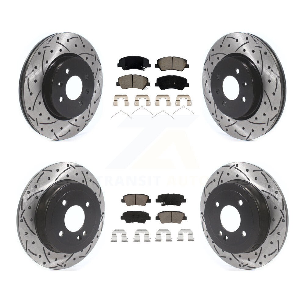 Transit Auto Front Rear Coated Drilled Slotted Disc Brake Rotors And Ceramic Pads Kit For 2018 Kia Rio Except Vehicles Manufactured In Mexico KDC-101982