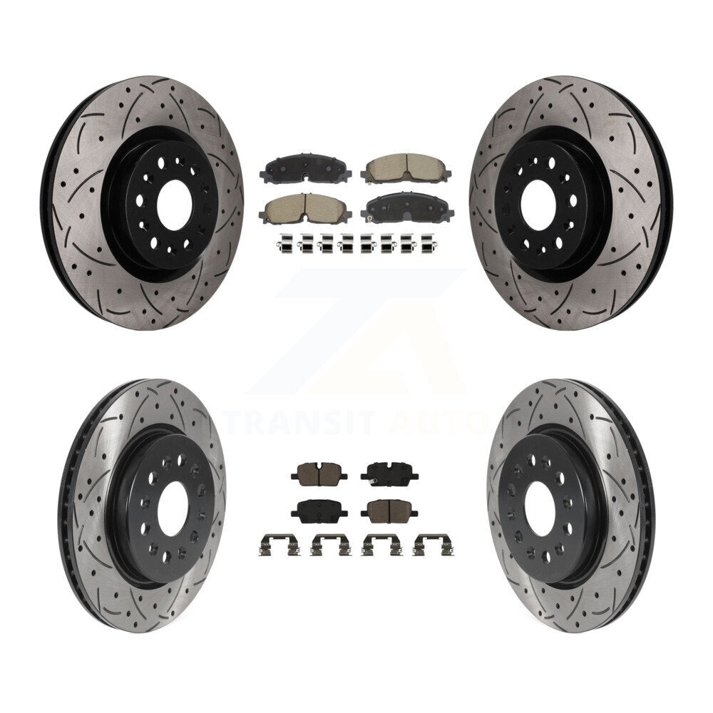 Transit Auto Front Rear Coated Drilled Slotted Disc Brake Rotors And Ceramic Pads Kit For 2021 Cadillac XT5 Buick Enclave XT6 KDC-101983