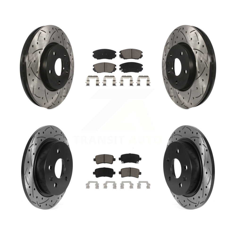 Transit Auto Front Rear Coated Drilled Slotted Disc Brake Rotors And Ceramic Pads Kit For 2013-2015 Chevrolet Malibu Naturally Aspirated With 321mm Diameter Rotor KDC-101985