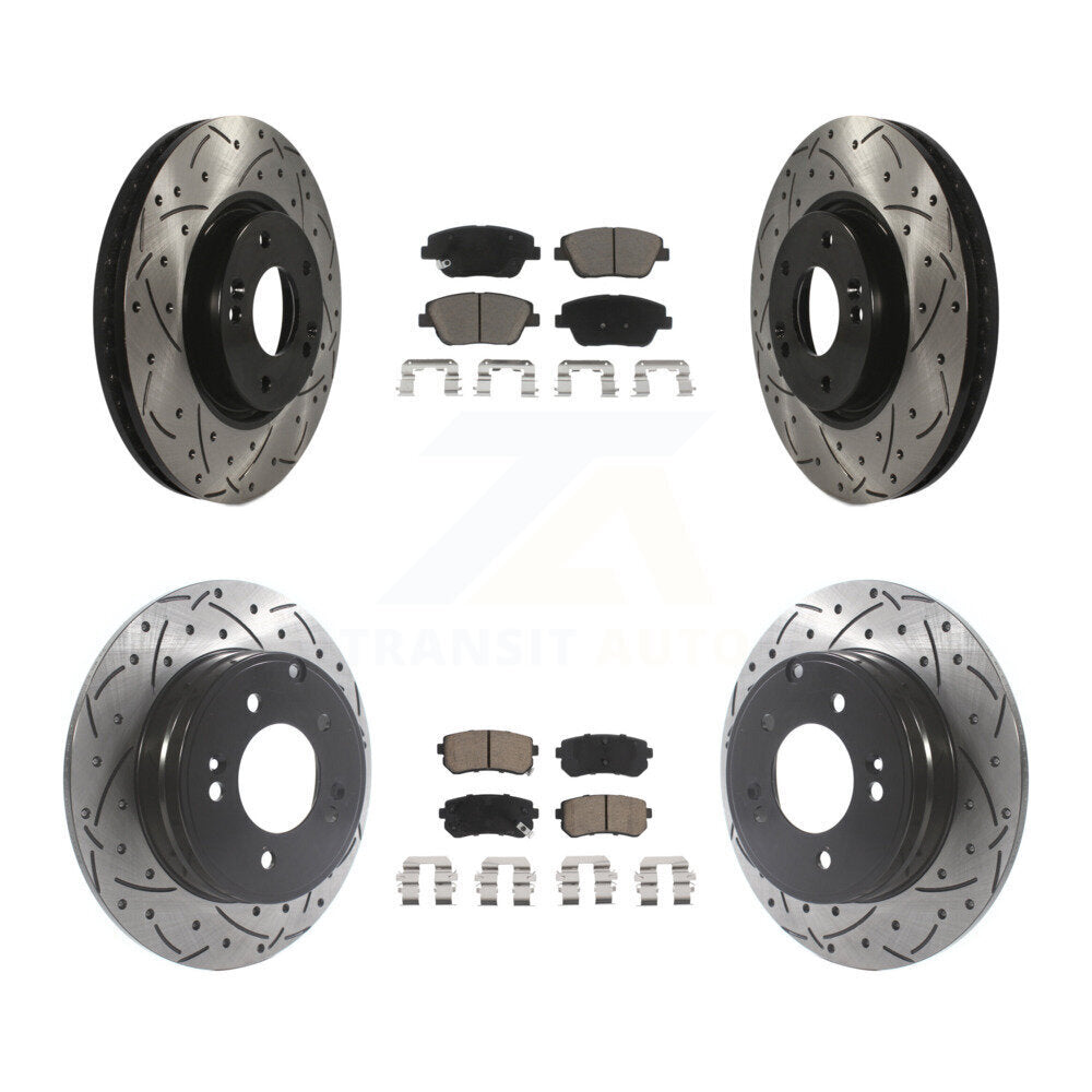 Transit Auto Front Rear Coated Drilled Slotted Disc Brake Rotors And Ceramic Pads Kit For 2016 Kia Optima Hybrid EX LX Premium With Manual Parking KDC-101986