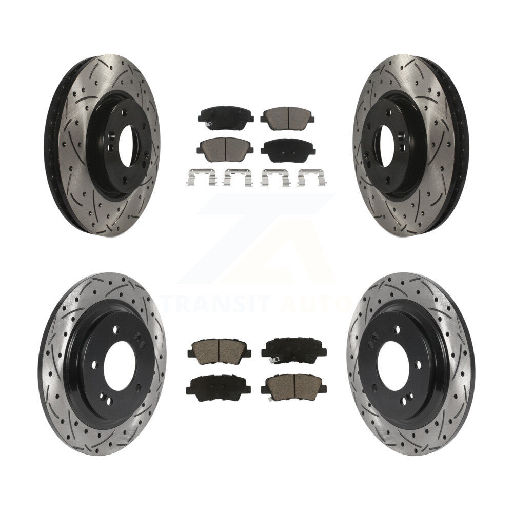Transit Auto Front Rear Coated Drilled Slotted Disc Brake Rotors And Ceramic Pads Kit For 2016 Kia Optima Hybrid EX LX Premium With Electric Parking KDC-101987