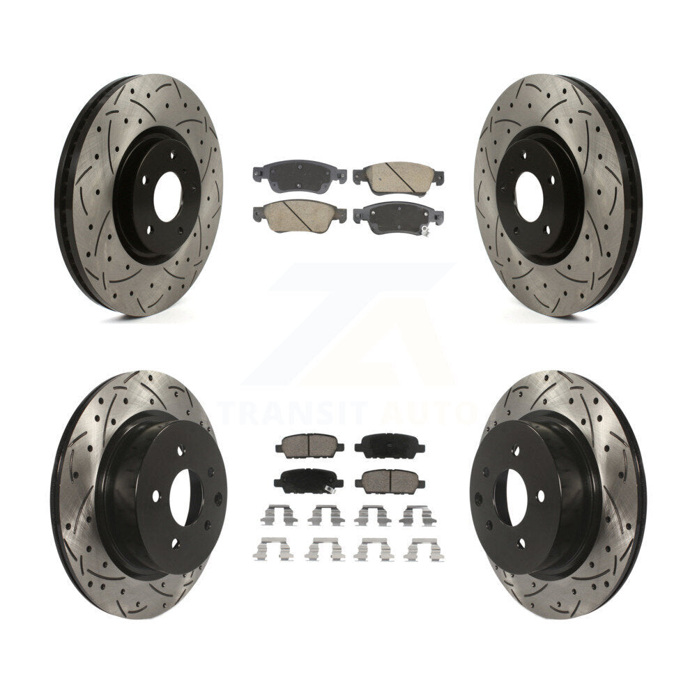 Transit Auto Front Rear Coated Drilled Slotted Disc Brake Rotors And Ceramic Pads Kit For 2009-2013 INFINITI G37 AWD With 1 Piston Caliper KDC-101988