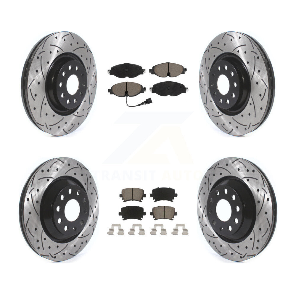 Transit Auto Front Rear Coated Drilled Slotted Disc Brake Rotors And Ceramic Pads Kit For Volkswagen GTI Without Performance Package KDC-101990