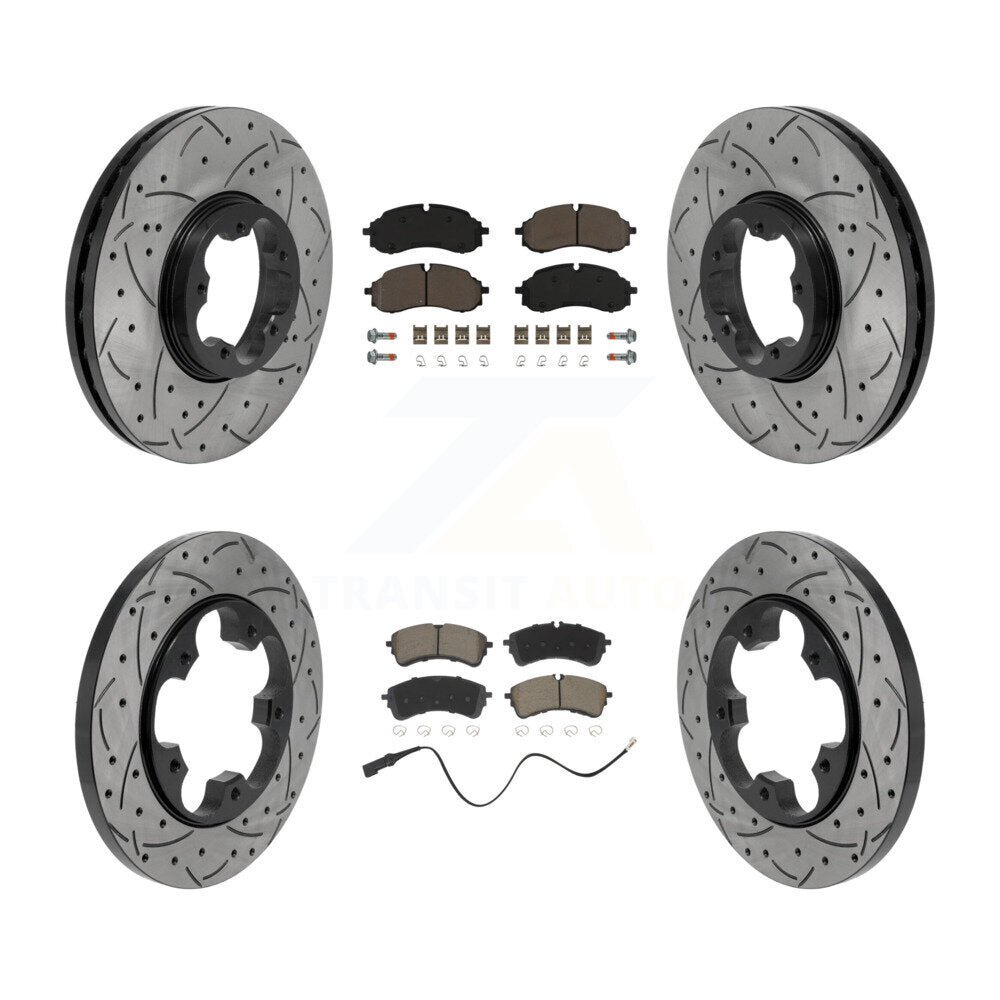 Transit Auto Front Rear Coated Drilled Slotted Disc Brake Rotors And Ceramic Pads Kit For Ford Transit-250 Transit-350 Transit-150 With 5 Lug Wheels 111mm Bolt Circle RWD KDC-101991