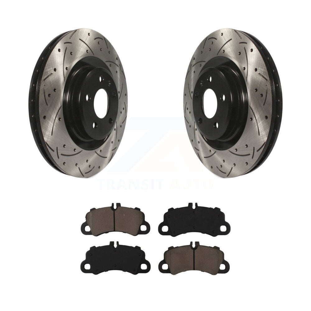 Transit Auto Front Coated Drilled Slotted Disc Brake Rotors And Ceramic Pads Kit For 2022-2023 Porsche Macan Base Without Composite Brakes KDC-101992