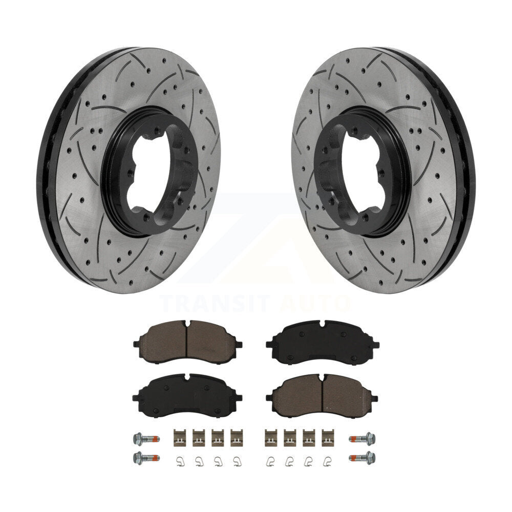 Transit Auto Front Coated Drilled Slotted Disc Brake Rotors And Ceramic Pads Kit For Ford Transit-250 Transit-350 E-Transit Transit-150 KDC-101993