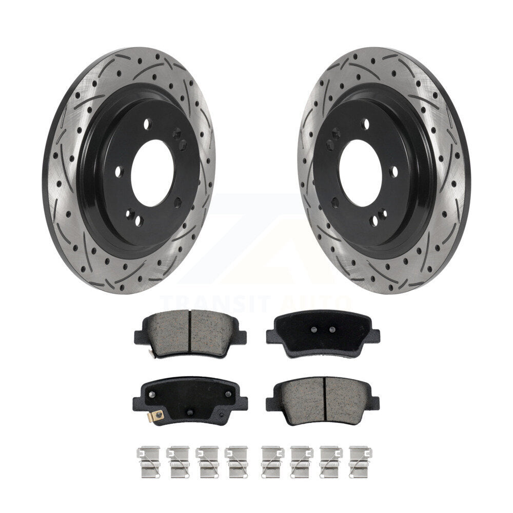 Transit Auto Rear Coated Drilled Slotted Disc Brake Rotors And Ceramic Pads Kit For Hyundai Elantra With Manual Parking KDC-101994