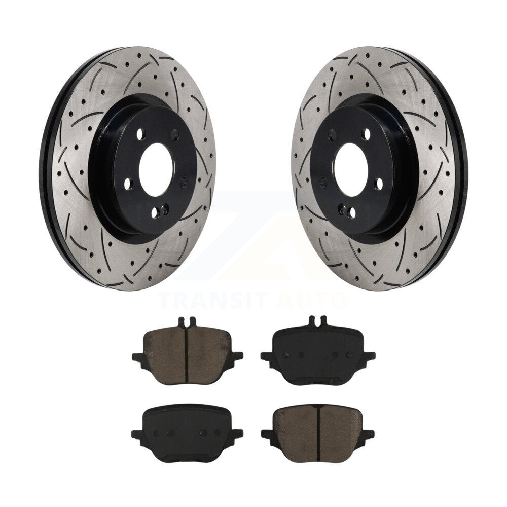 Transit Auto Rear Coated Drilled Slotted Disc Brake Rotors And Ceramic Pads Kit For 2023 Mercedes-Benz C43 AMG 2.0L KDC-101995