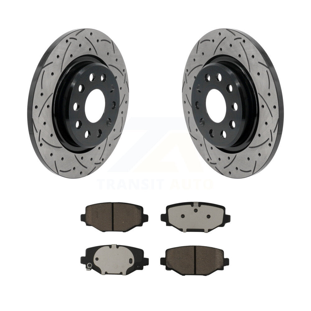 Transit Auto Rear Coated Drilled Slotted Disc Brake Rotors And Ceramic Pads Kit For 2022-2024 Jeep Grand Cherokee L With Solid KDC-101996