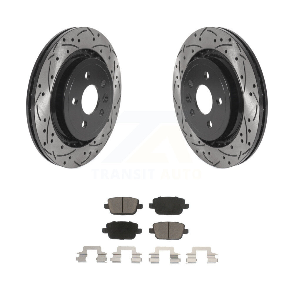 Transit Auto Rear Coated Drilled Slotted Disc Brake Rotors And Ceramic Pads Kit For 2007-2011 Volvo S80 FWD With Vented Rotor KDC-101999