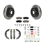 Transit Auto Rear Disc Drilled & Slotted Rotors Ceramic Pads Parking Brake Shoes And Hardware Kit For Lexus IS300 IS350 GS350 RC350 RC300 IS200t GS450h GS300 RC200t GS200t KDC-102000