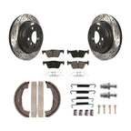 Transit Auto Rear Disc Drilled & Slotted Rotors Ceramic Pads Parking Brake Shoes And Hardware Kit For 2015-2016 BMW 428i xDrive Convertible With 300mm Diameter Rotor KDC-102002