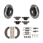 Transit Auto Rear Disc Drilled & Slotted Rotors Ceramic Pads Parking Brake Shoes And Hardware Kit For 2015-2016 BMW 428i xDrive Convertible With 330mm Diameter Rotor KDC-102003