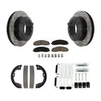 Transit Auto Rear Disc Drilled & Slotted Rotors Ceramic Pads Parking Brake Shoes And Hardware Kit For 2015-2016 Ford F-350 Super Duty Cab Chassis KDC-102014