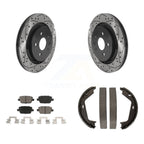 Transit Auto Rear Disc Drilled & Slotted Rotors Ceramic Pads And Parking Brake Shoes Kit For 2007-2009 Volvo S80 FWD With Vented Rotor KDC-102016