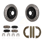 Transit Auto Rear Disc Drilled & Slotted Rotors Ceramic Pads And Parking Brake Shoes Kit For 2019 Hyundai Santa Fe With 2 Piston Front Calipers KDC-102017