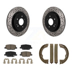 Transit Auto Rear Disc Drilled & Slotted Rotors Ceramic Pads And Parking Brake Shoes Kit For 2019 Hyundai Santa Fe With 1 Piston Front Calipers KDC-102018