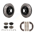 Transit Auto Rear Disc Drilled & Slotted Rotors Ceramic Pads And Parking Brake Shoes Kit For 2011 BMW 550i xDrive KDC-102019