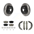Transit Auto Rear Disc Drilled & Slotted Rotors Ceramic Pads And Parking Brake Shoes Kit For 2021 Lexus RC350 RC300 With 310mm Diameter Rotor KDC-102022