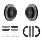 Transit Auto Rear Disc Drilled & Slotted Rotors Ceramic Pads And Parking Brake Shoes Kit For 2013-2014 Ford F-450 Super Duty Crew Cab Pickup With 10 Lug Wheels KDC-102030