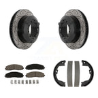 Transit Auto Rear Disc Drilled & Slotted Rotors Ceramic Pads And Parking Brake Shoes Kit For 2015-2016 Ford F-350 Super Duty Cab Chassis KDC-102032