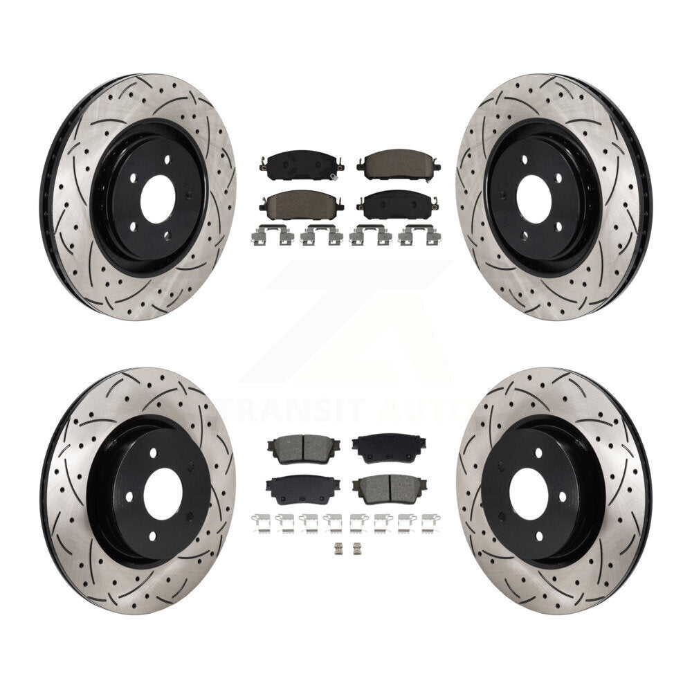 Transit Auto Front Rear Coated Drilled Slotted Disc Brake Rotors And Semi-Metallic Pads Kit For Mitsubishi Outlander Nissan Pathfinder PHEV INFINITI QX60 ARIYA KDS-101132