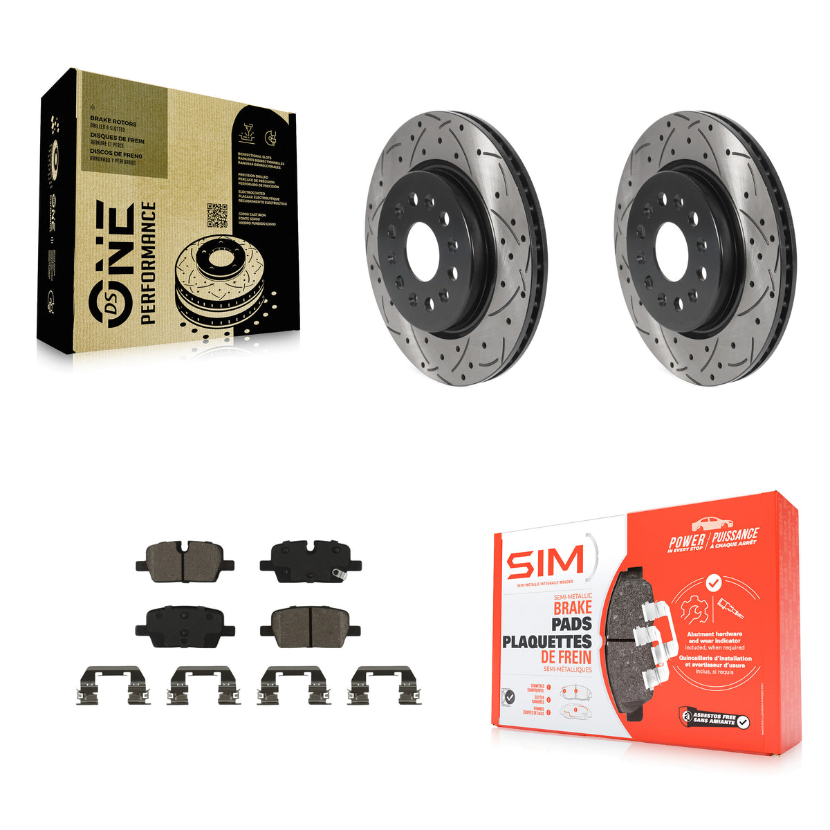 Transit Auto Rear Coated Drilled Slotted Disc Brake Rotors And Semi-Metallic Pads Kit For Chevrolet Blazer Traverse Equinox EV Cadillac GMC Acadia XT5 Buick Enclave XT6 Limited KDS-101187