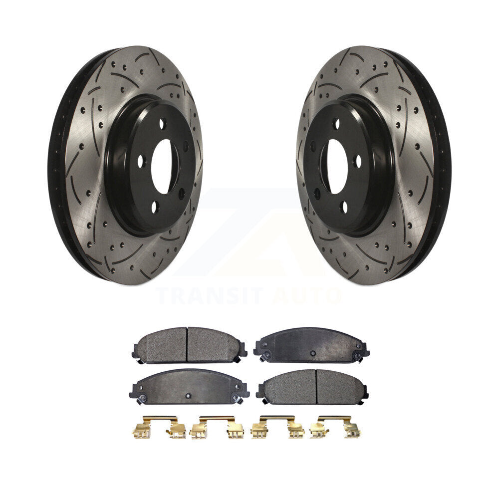 Transit Auto Front Coated Drilled Slotted Disc Brake Rotors And Ceramic Pads Kit For 2019 Dodge Challenger SXT with AWD With 320mm Diameter Rotor KDT-100044