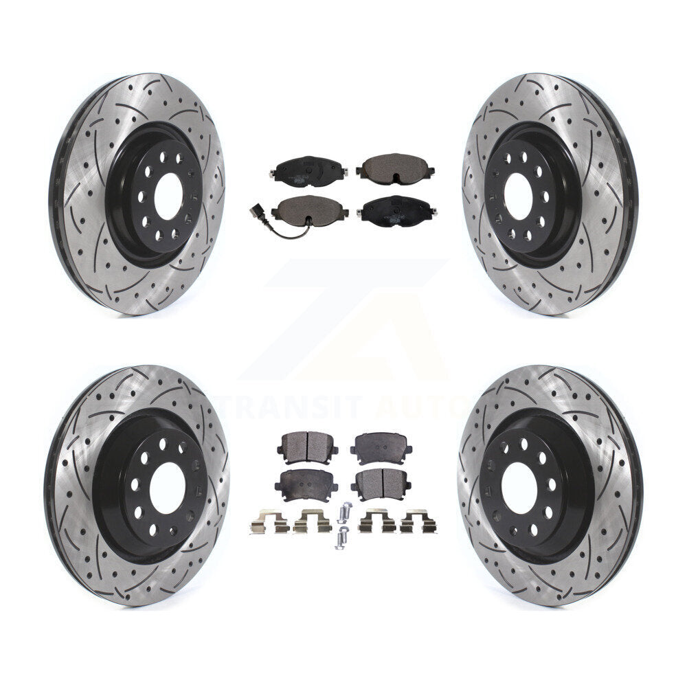 Transit Auto Front Rear Coated Drilled Slotted Disc Brake Rotors And Ceramic Pads Kit For Volkswagen GTI Without Performance Package KDT-102174