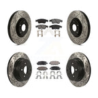 Transit Auto Front Rear Coated Drilled Slotted Disc Brake Rotors And Ceramic Pads Kit For 2009-2013 INFINITI G37 AWD With 1 Piston Caliper KDT-102175