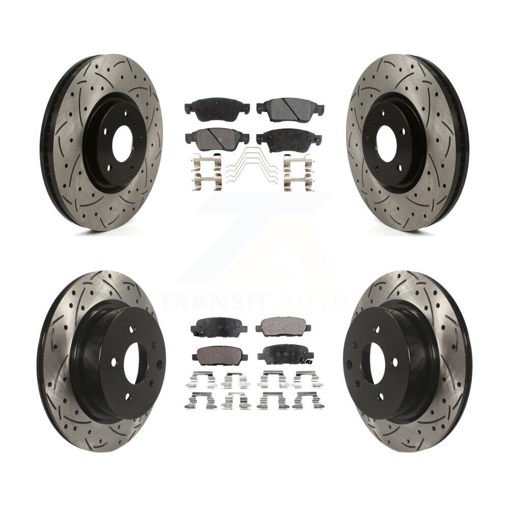 Transit Auto Front Rear Coated Drilled Slotted Disc Brake Rotors And Ceramic Pads Kit For 2009-2013 INFINITI G37 AWD With 1 Piston Caliper KDT-102175