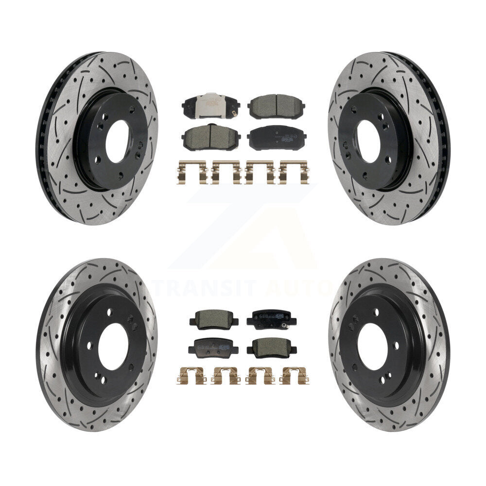 Transit Auto Front Rear Coated Drilled Slotted Disc Brake Rotors And Ceramic Pads Kit For 2021-2025 Hyundai Elantra 1.6L with Naturally Aspirated With Electric Parking KDT-102176