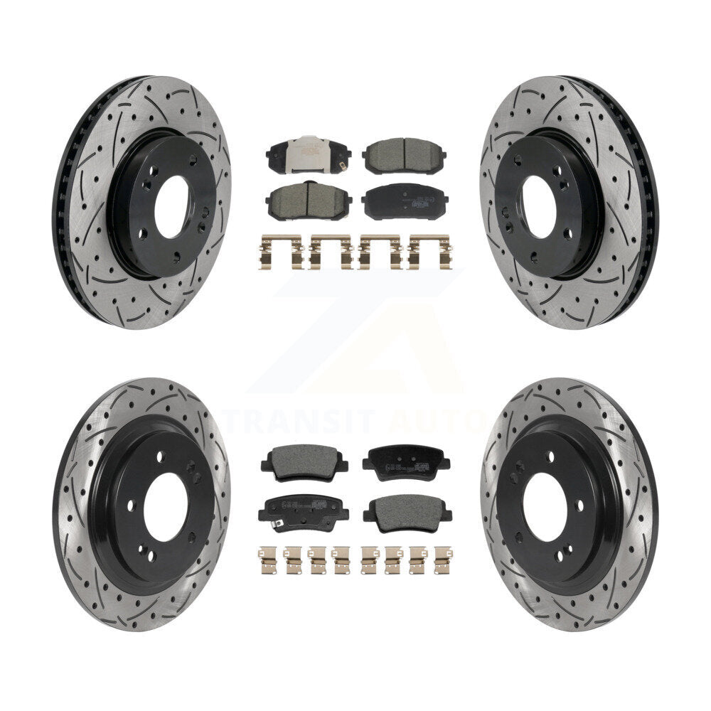 Transit Auto Front Rear Coated Drilled Slotted Disc Brake Rotors And Ceramic Pads Kit For 2021-2025 Hyundai Elantra 1.6L with Naturally Aspirated With Manual Parking KDT-102177