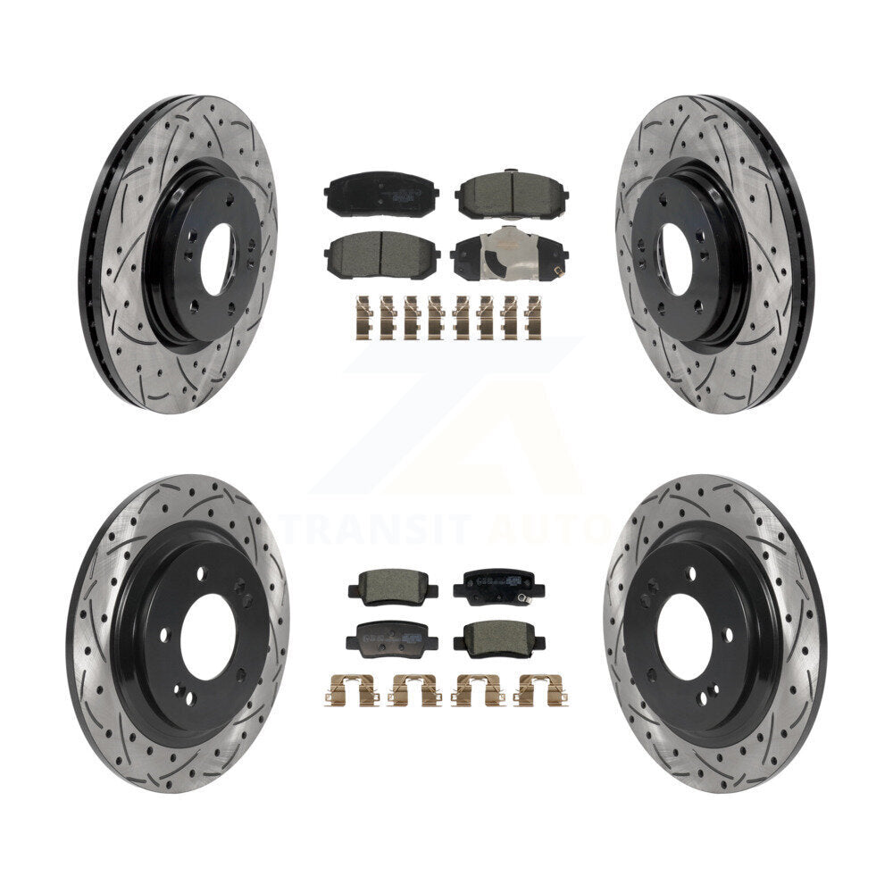 Transit Auto Front Rear Coated Drilled Slotted Disc Brake Rotors And Ceramic Pads Kit For 2021-2025 Hyundai Elantra 1.6L with Turbocharged With Electric Parking KDT-102178