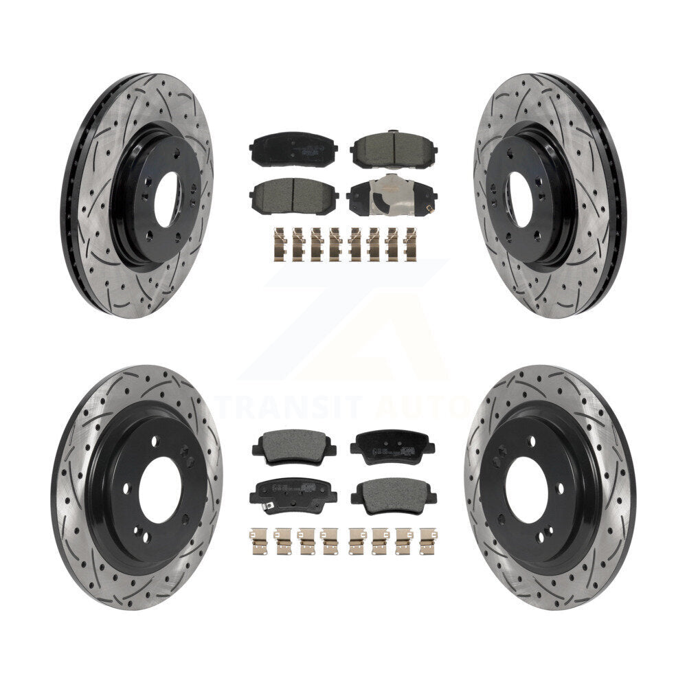 Transit Auto Front Rear Coated Drilled Slotted Disc Brake Rotors And Ceramic Pads Kit For 2021-2025 Hyundai Elantra 1.6L with Turbocharged With Manual Parking KDT-102179