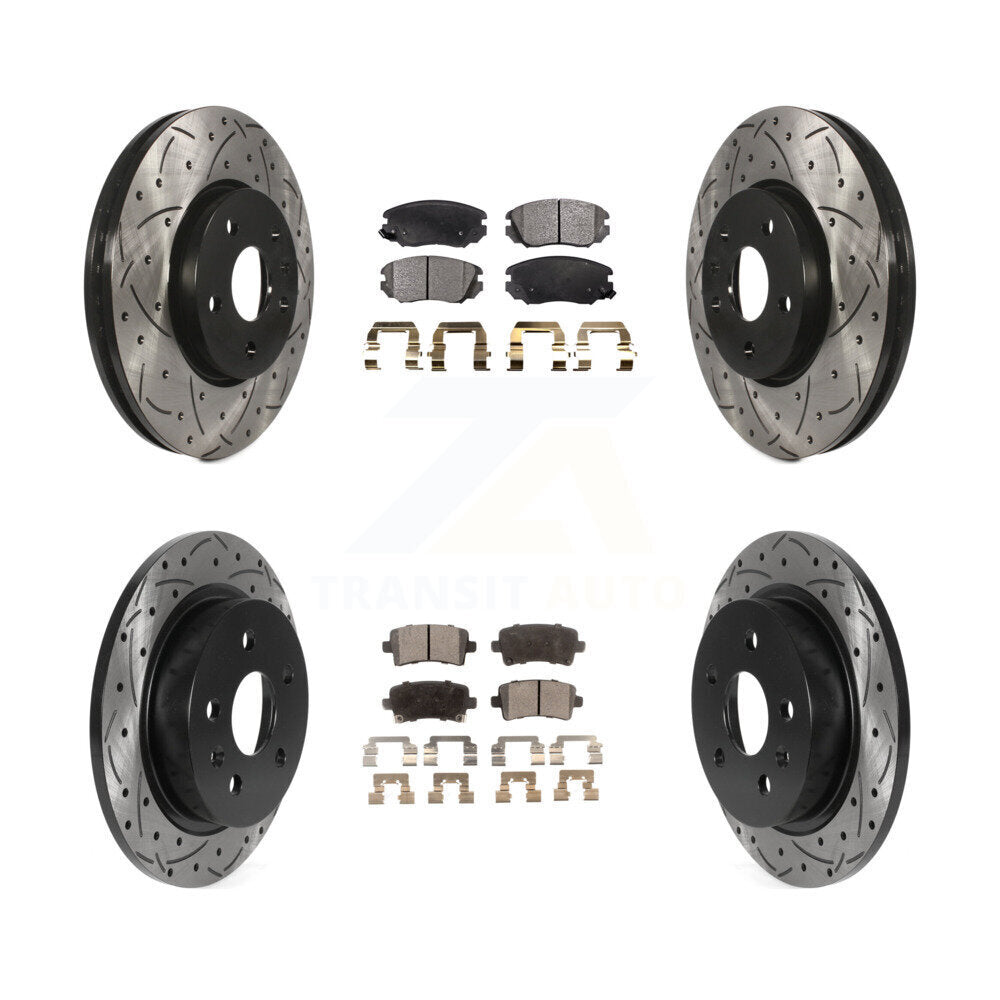 Transit Auto Front Rear Coated Drilled Slotted Disc Brake Rotors And Ceramic Pads Kit For 2013-2015 Chevrolet Malibu Naturally Aspirated With 321mm Diameter Rotor KDT-102181