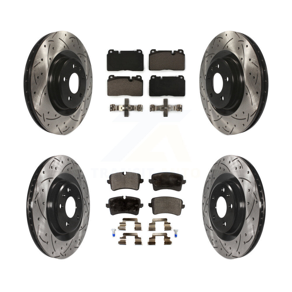 Transit Auto Front Rear Coated Drilled Slotted Disc Brake Rotors And Ceramic Pads Kit For 2017 Porsche Macan With Cast Iron Black Painted Calipers KDT-102182