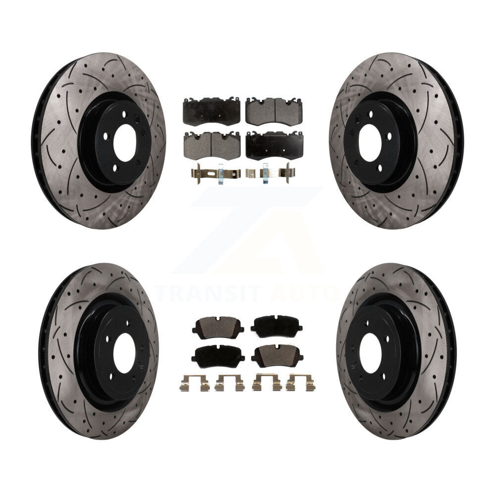 Transit Auto Front Rear Coated Drilled Slotted Disc Brake Rotors And Ceramic Pads Kit For 2018 Land Rover Range 3.0L with Supercharged With 380mm Diameter Rotor KDT-102183